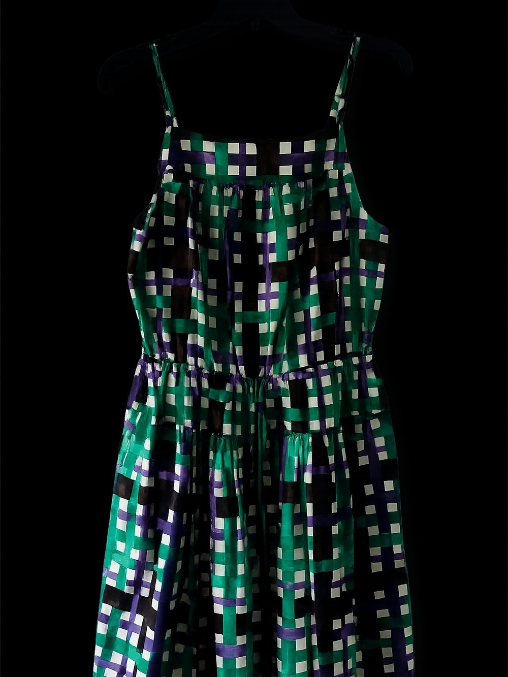 Green and Purple Plaid Spaghetti-Strap Dress